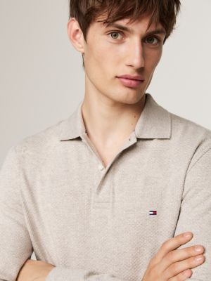 polo de manga larga con textura gofrada gris de hombres tommy hilfiger