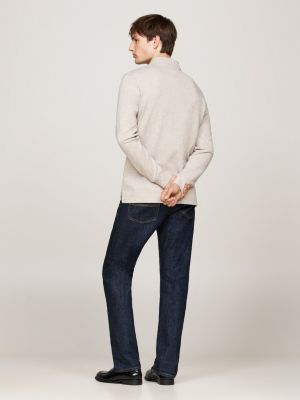 grey waffle texture long sleeve polo shirt for men tommy hilfiger