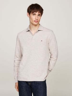 polo de manga larga con textura gofrada grey de hombres tommy hilfiger