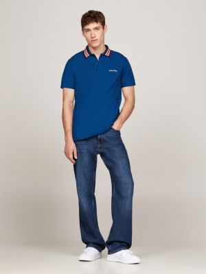 polo de corte regular con cuello a contraste azul de hombres tommy hilfiger