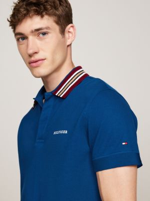 polo de corte regular con cuello a contraste azul de hombres tommy hilfiger