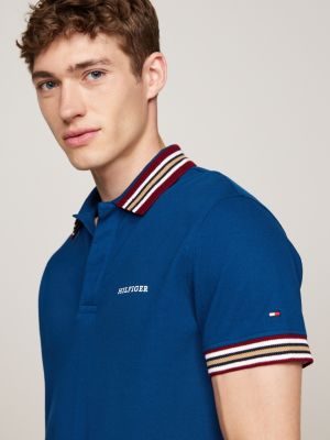 polo de corte regular con cuello a contraste azul de hombres tommy hilfiger