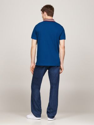 polo de corte regular con cuello a contraste azul de hombres tommy hilfiger