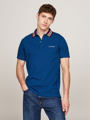 polo regular fit con colletto a contrasto blue da uomini tommy hilfiger