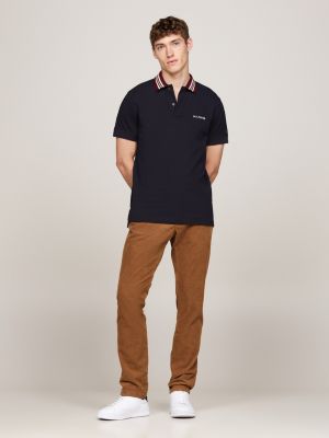 polo regular fit con colletto a contrasto blu da uomini tommy hilfiger