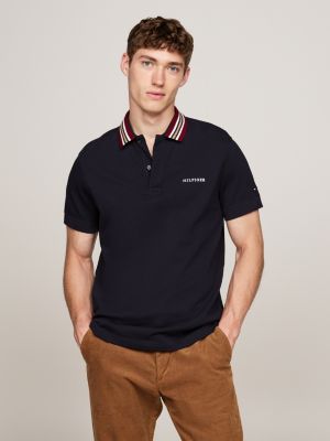 polo regular fit con colletto a contrasto blue da uomini tommy hilfiger