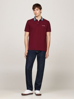 polo coupe standard à col contrasté rouge pour hommes tommy hilfiger
