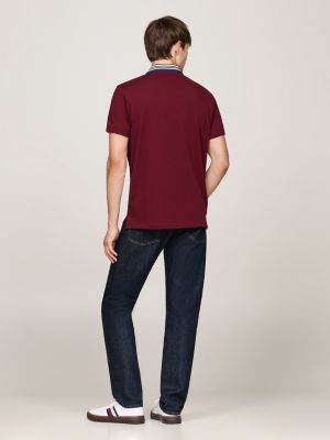 polo coupe standard à col contrasté rouge pour hommes tommy hilfiger