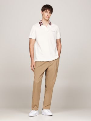 polo regular fit con colletto a contrasto beige da uomini tommy hilfiger