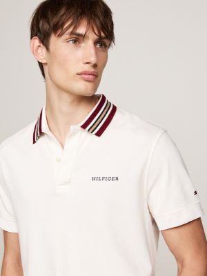 polo regular fit con colletto a contrasto beige da uomini tommy hilfiger