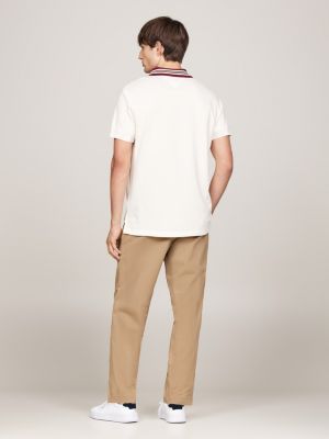 polo regular fit con colletto a contrasto beige da uomini tommy hilfiger