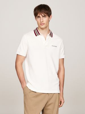 polo regular fit con colletto a contrasto beige da uomini tommy hilfiger