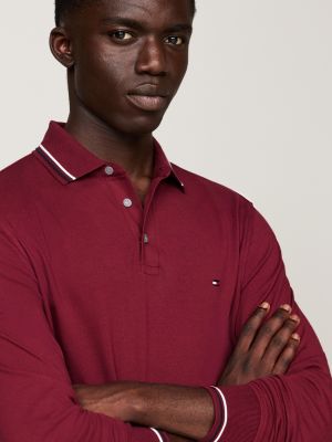 polo slim fit a maniche lunghe con righe rosso da uomini tommy hilfiger