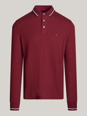 polo slim fit a maniche lunghe con righe rosso da uomini tommy hilfiger