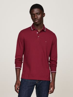 Tipped Long Sleeve Slim Polo Shirt Red Tommy Hilfiger