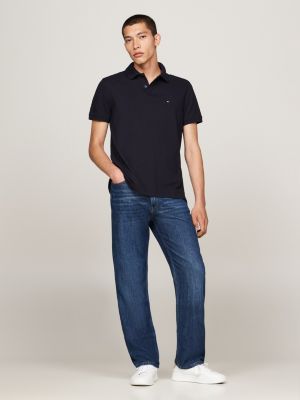 polo de corte regular con diseño color block negro de hombres tommy hilfiger