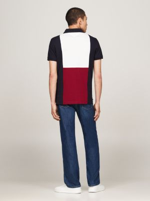 polo de corte regular con diseño color block negro de hombres tommy hilfiger