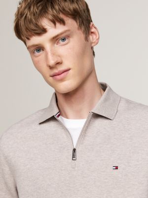 grau regular fit langarm-poloshirt für herren - tommy hilfiger