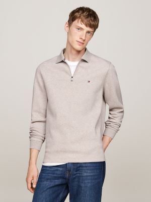 polo regular fit a maniche lunghe con zip grey da uomini tommy hilfiger