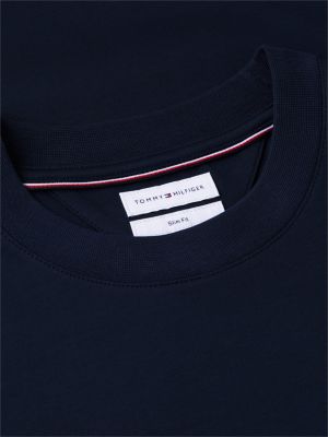 blauw slim-fit interlock-gebreid t-shirt met geborduurde vlag voor heren - tommy hilfiger