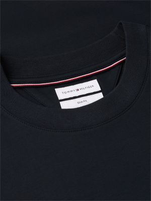 camiseta slim de punto interlock con logo bordado azul de hombres tommy hilfiger
