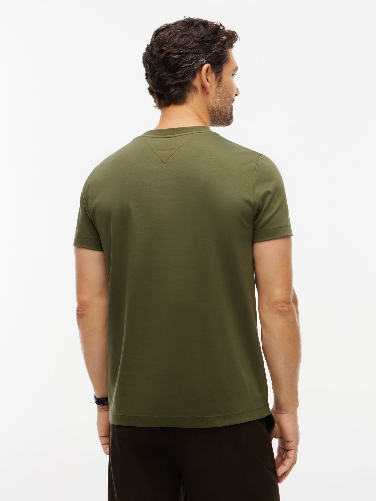 Flag Embroidery Slim Interlock Knit T-Shirt — Green