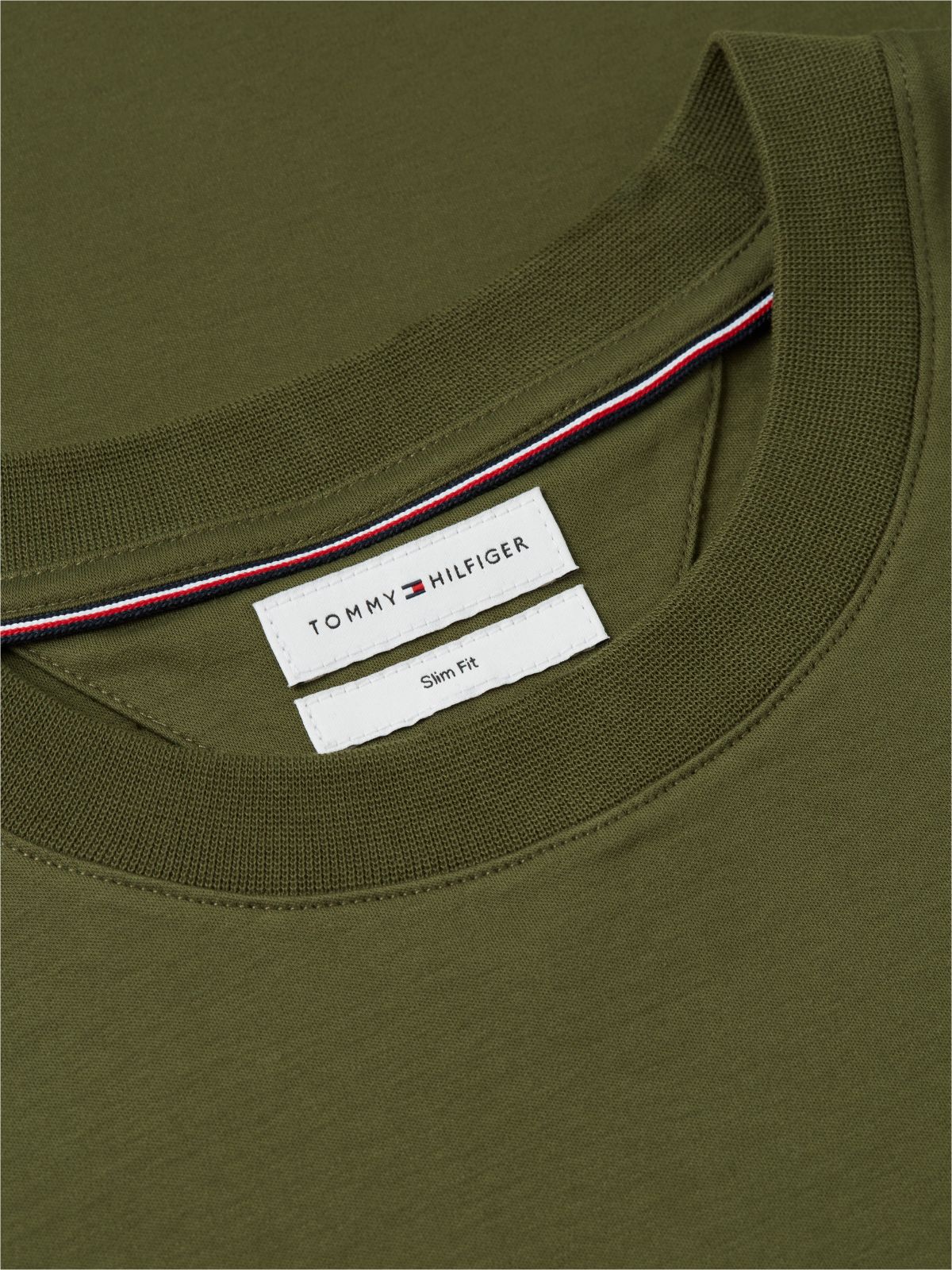 Flag Embroidery Slim Interlock Knit T-Shirt — Green
