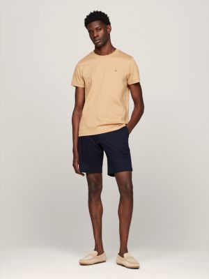 khaki slim fit interlock-t-shirt mit flag-stickerei für herren - tommy hilfiger