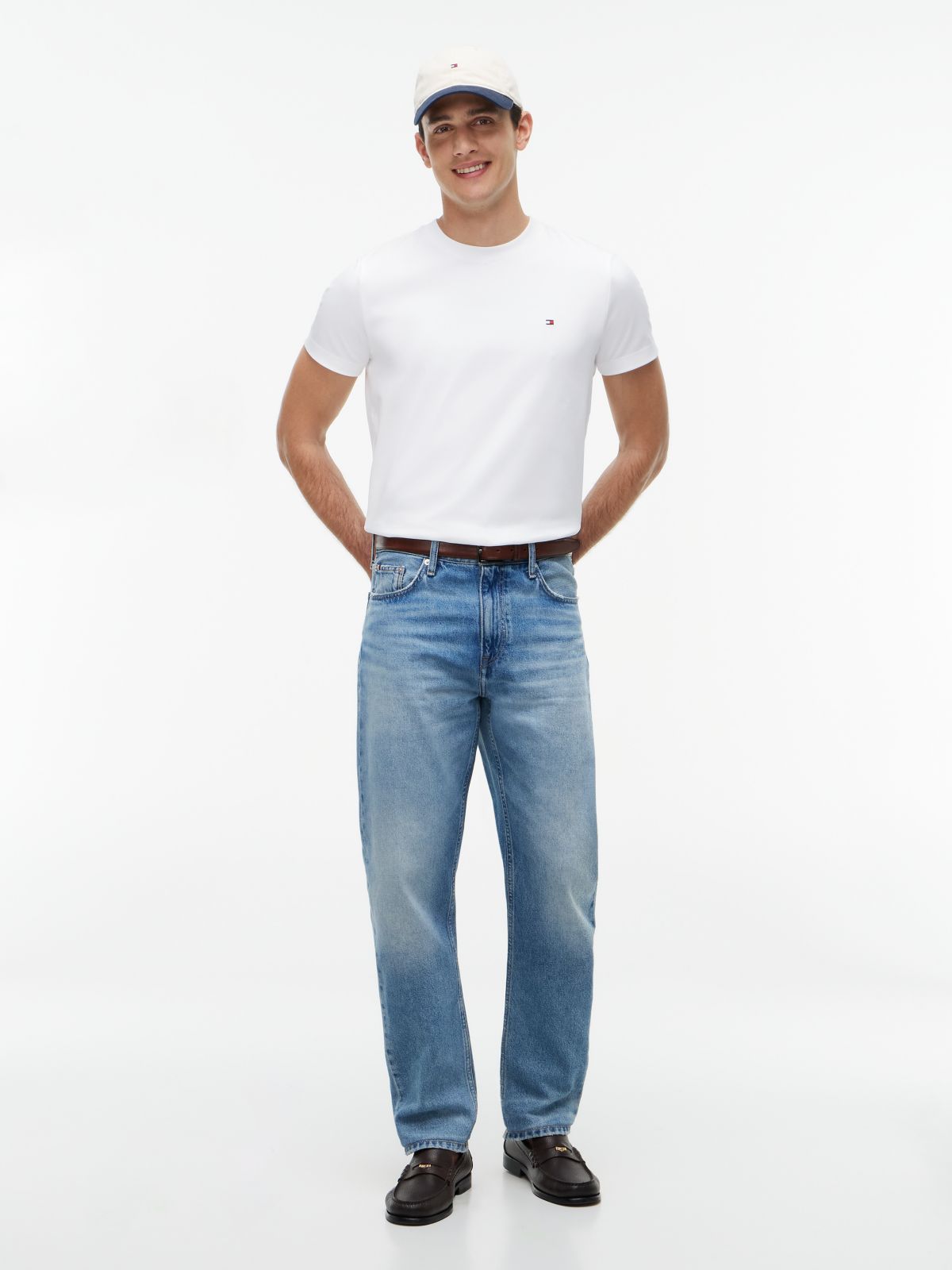 Flag Embroidery Slim Interlock Knit T-Shirt — White