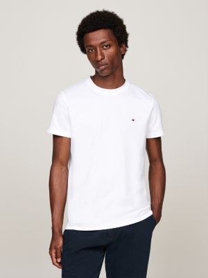 t-shirt in tessuto interlock con bandierina white da uomini tommy hilfiger