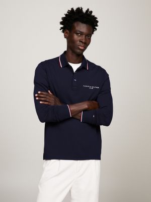 Signature Tipped Long Sleeve Slim Polo Blue Tommy Hilfiger