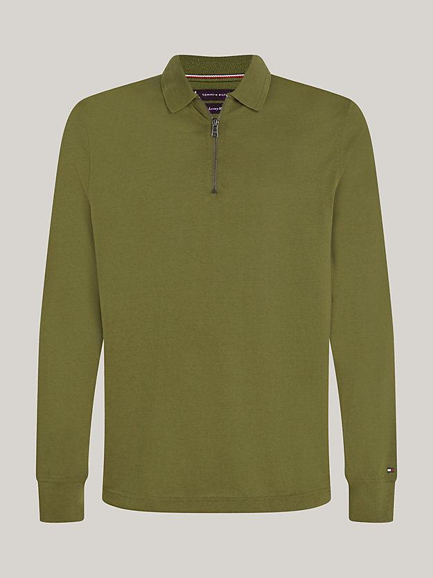 Regular Fit Langarm-Poloshirt mit Reißverschlussleiste | Grün | Tommy  Hilfiger