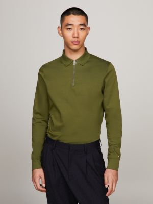 Fit Hilfiger Langarm-Poloshirt Tommy | Grün Regular | mit Reißverschlussleiste
