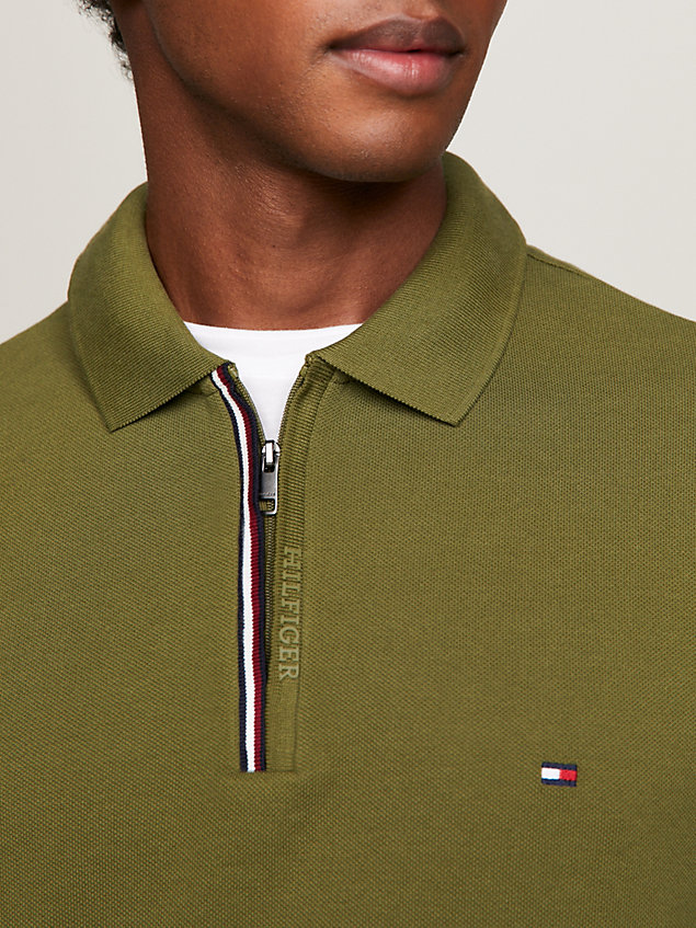 green global stripe zip slim fit long sleeve polo for men tommy hilfiger