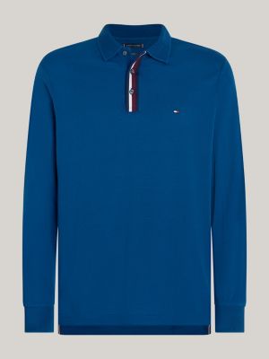 Global Stripe Hilfiger Knopfleiste Regular Langarm-Poloshirt Fit mit Tommy Blau | 