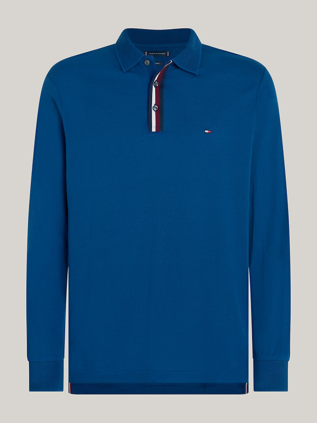 Global Stripe Regular Fit Langarm-Poloshirt mit Knopfleiste | Blau | Tommy  Hilfiger