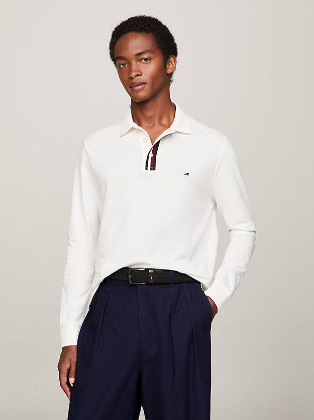 Global Stripe Regular Fit Langarm-Poloshirt mit Knopfleiste | Weiß | Tommy  Hilfiger