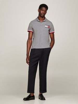 Slim fit polo met streepdetail en logo Grijs Tommy Hilfiger