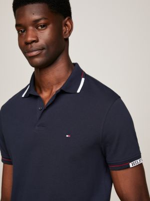 Slim Fit Poloshirt mit Kontrast-Detail | Blau | Tommy Hilfiger | Poloshirts