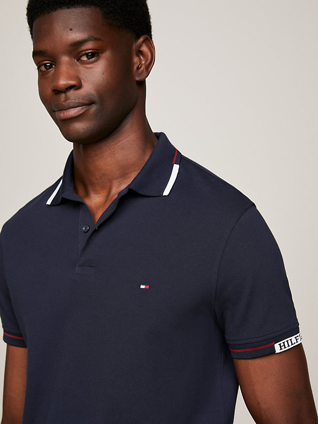 blue logo cuffs tipped slim fit polo for men tommy hilfiger