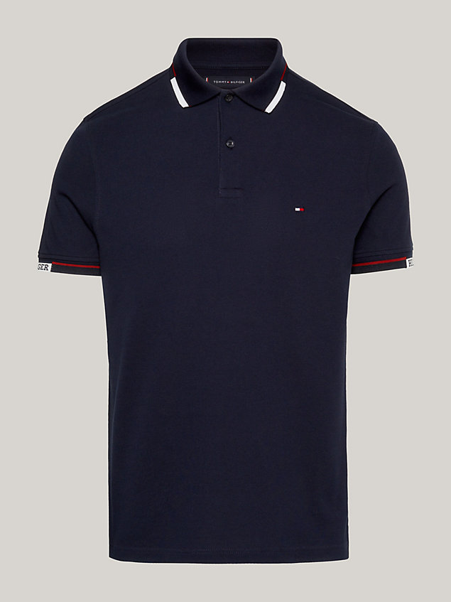 blue logo cuffs tipped slim fit polo for men tommy hilfiger