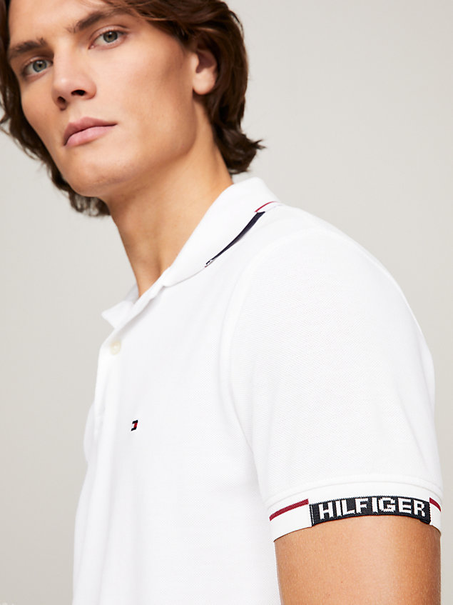 white logo cuffs tipped slim fit polo for men tommy hilfiger