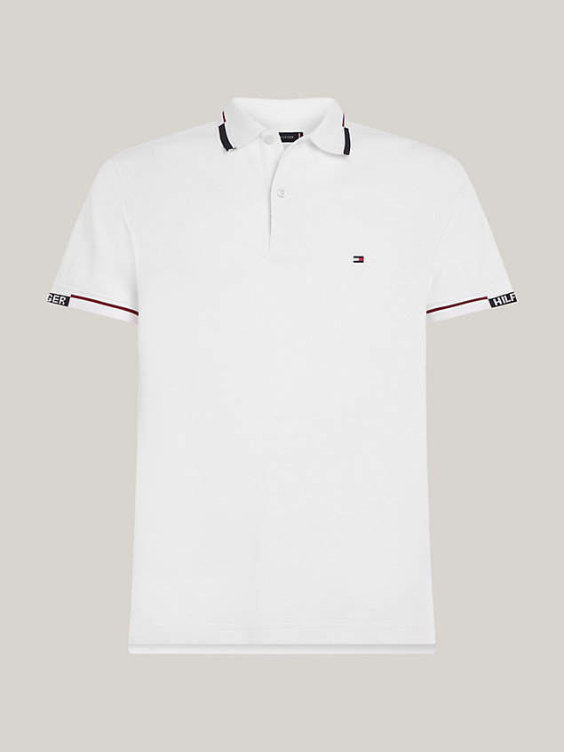 white slim fit polo met streepdetail en logo voor heren - tommy hilfiger