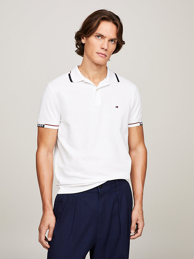 Logo Cuffs Tipped Slim Fit Polo | White | Tommy Hilfiger