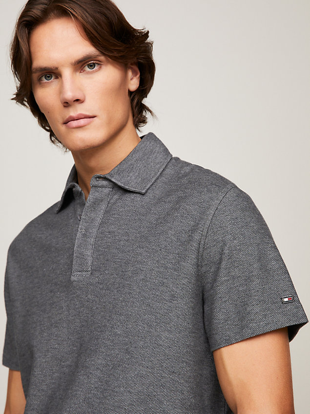 grey koszulka polo o teksturowanym splocie dla mężczyźni - tommy hilfiger