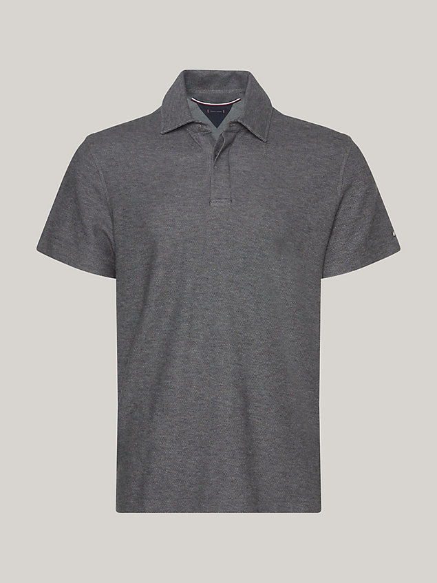 grey koszulka polo o teksturowanym splocie dla mężczyźni - tommy hilfiger