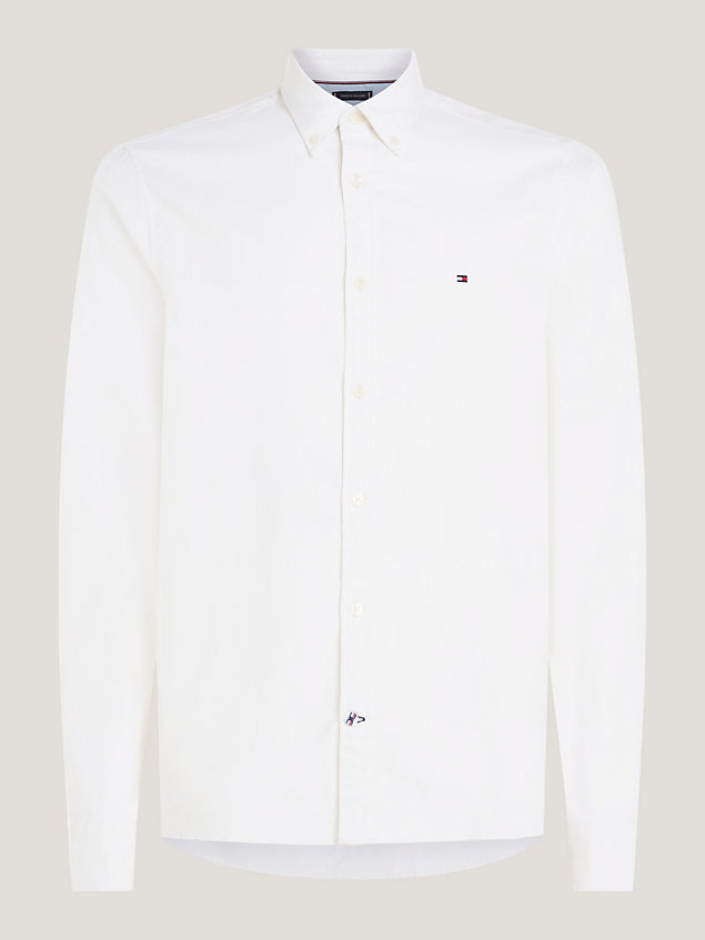 chemise ajustée en coton oxford à drapeau white pour hommes tommy hilfiger