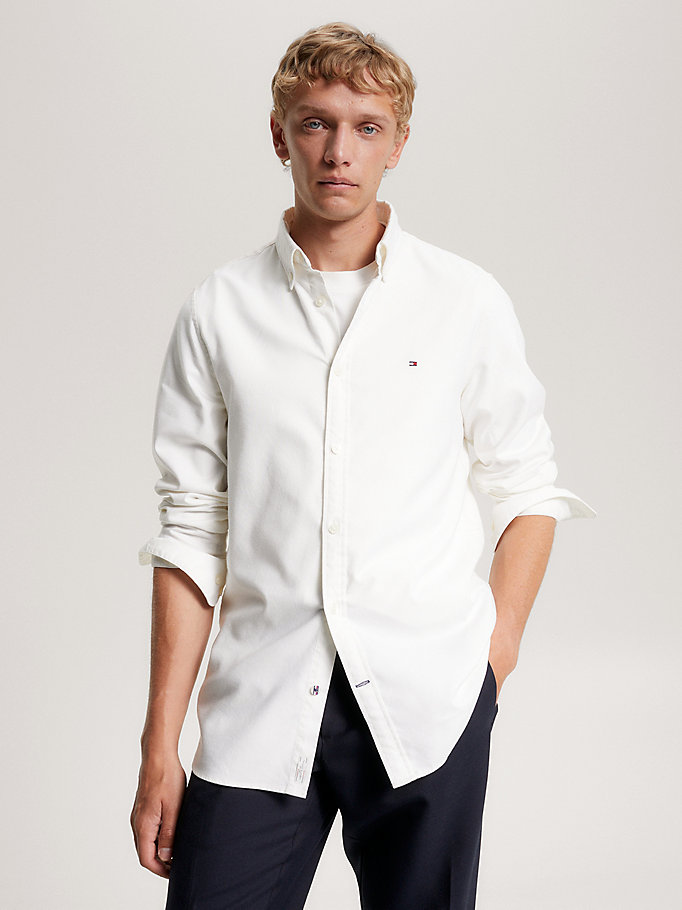 Flag Slim Fit Oxford Shirt | White | Tommy Hilfiger