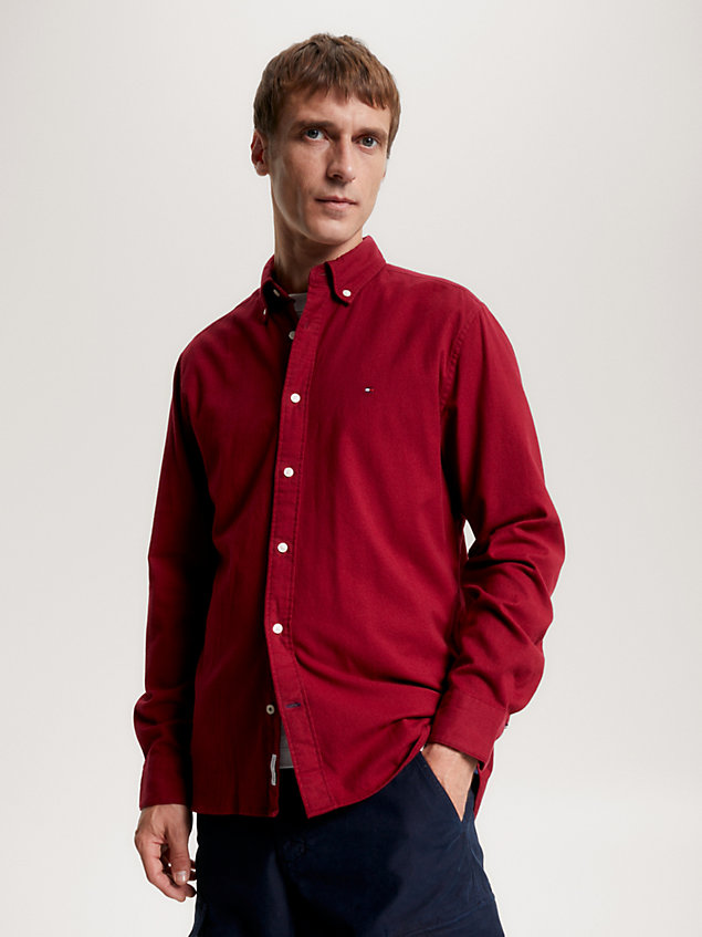 red regular fit overhemd van geborstelde twill voor heren - tommy hilfiger