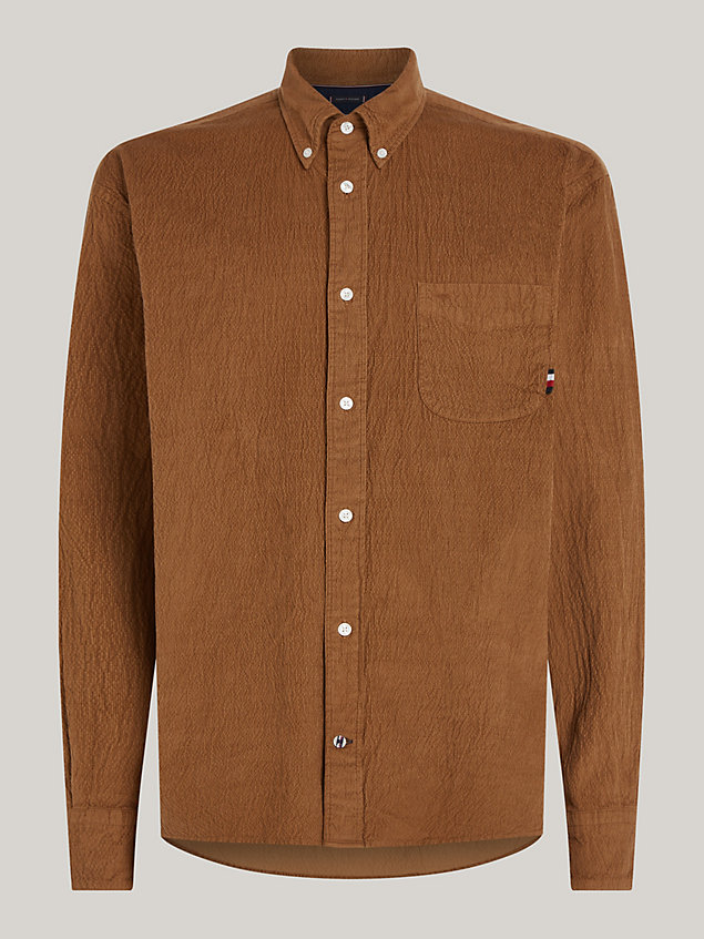 brown regular fit getextureerd corduroy overhemd voor heren - tommy hilfiger